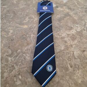 Chelsea Football Club Thin Stripe Tie Navy Blue White Soccer Gift Polyester